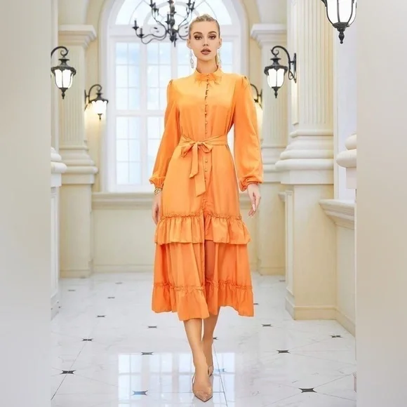 Women's Layered Ruffle Maxi Dress - Picture 7 of 13